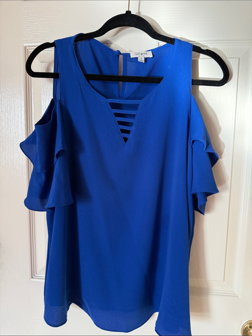 Umgee Cobalt Blue Cold-Shoulder Ruffle Top